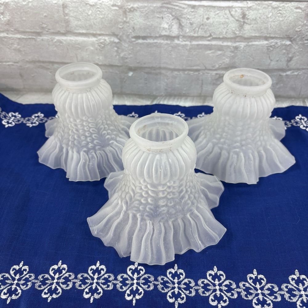 Vintage French Ruffled Frosted Glass Lamp Shade Delicate